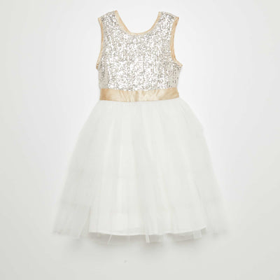 Robe évasée à sequins et tulle Blanc/doré