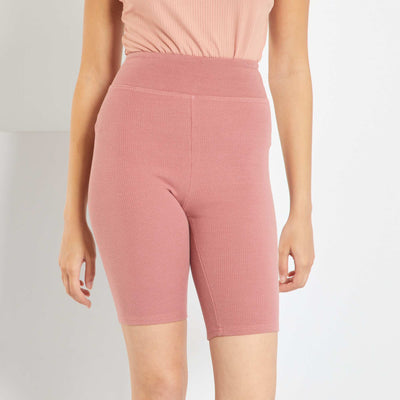 Short cycliste en maille cotelee Rose