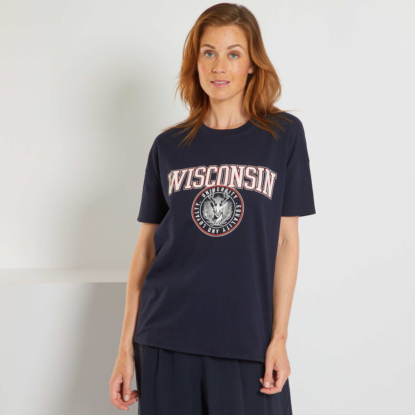 T-shirt a col rond esprit campus Bleu