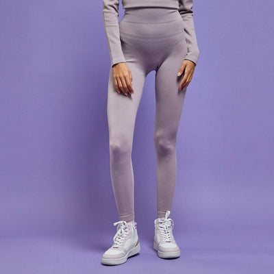 Legging en maille côtelée rose grisé