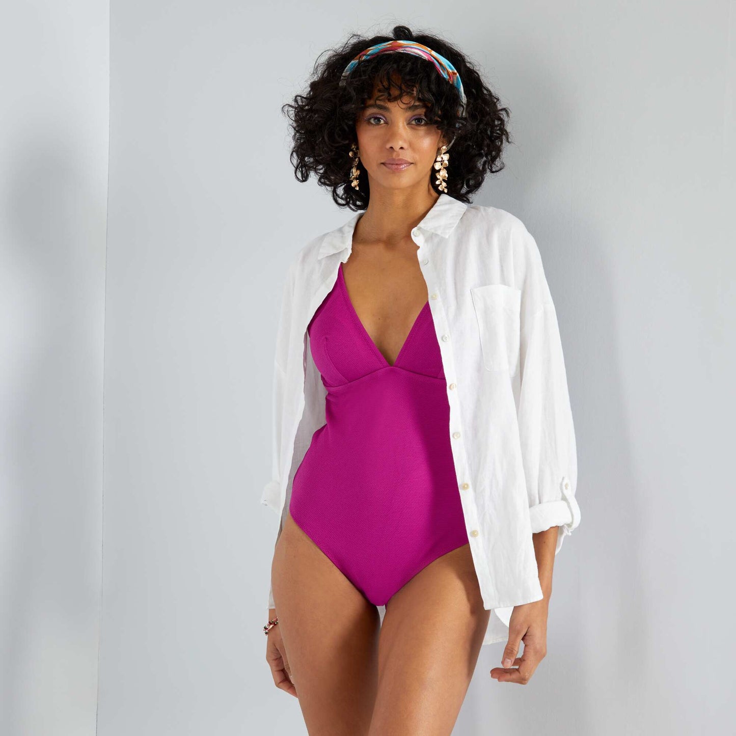 Maillot de bain volants épaules rose fuchsia