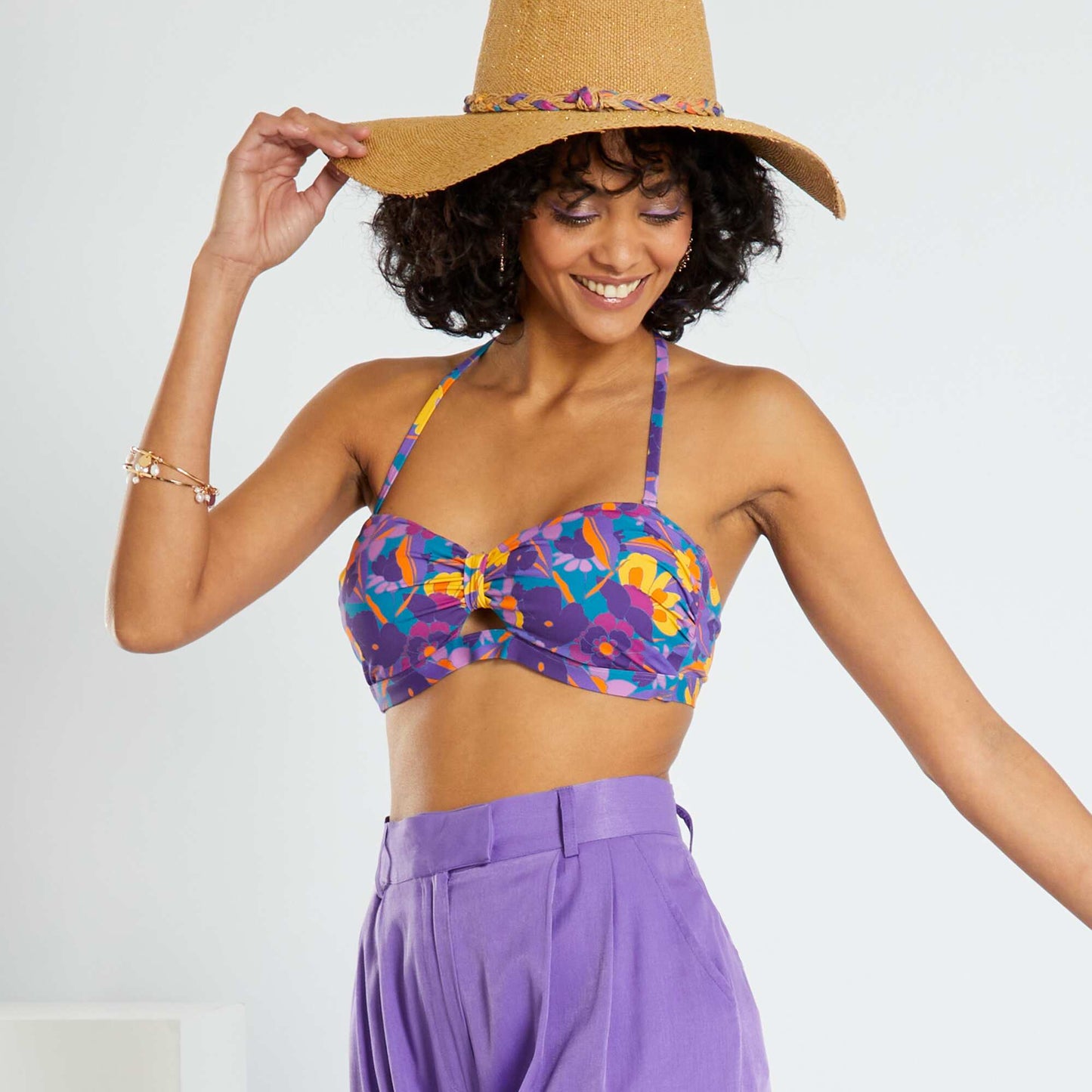 Haut de maillot de bain bandeau imprimé violet