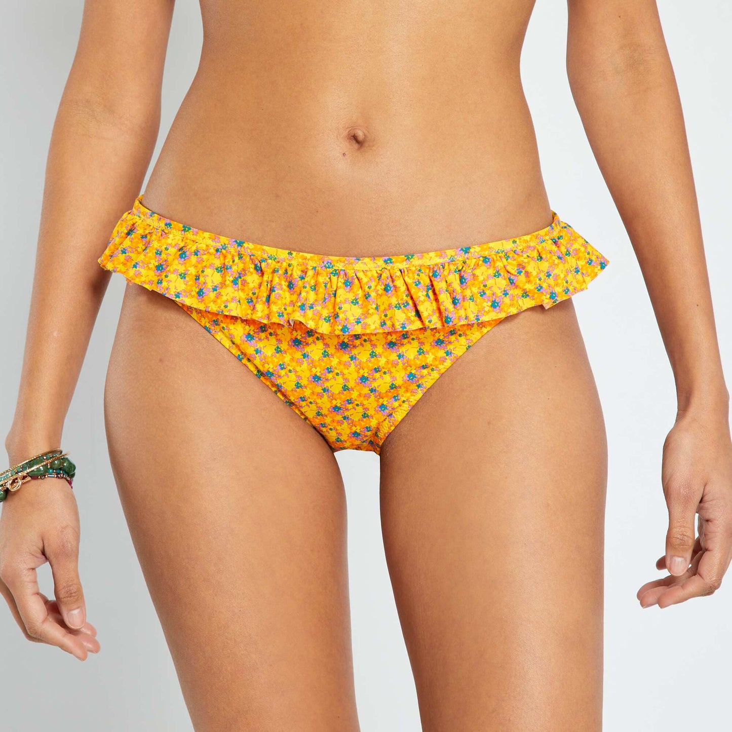 Bas de maillot de bain large volant jaune