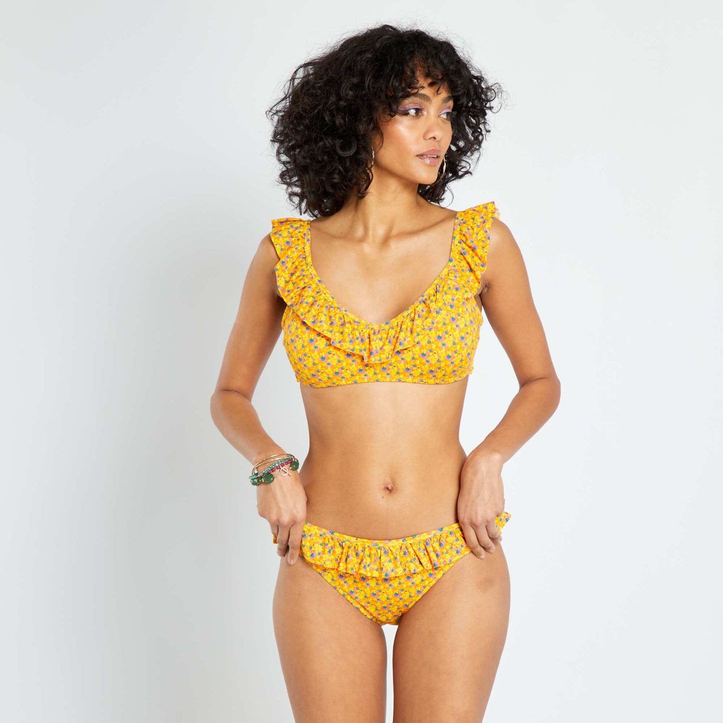 Bas de maillot de bain large volant jaune