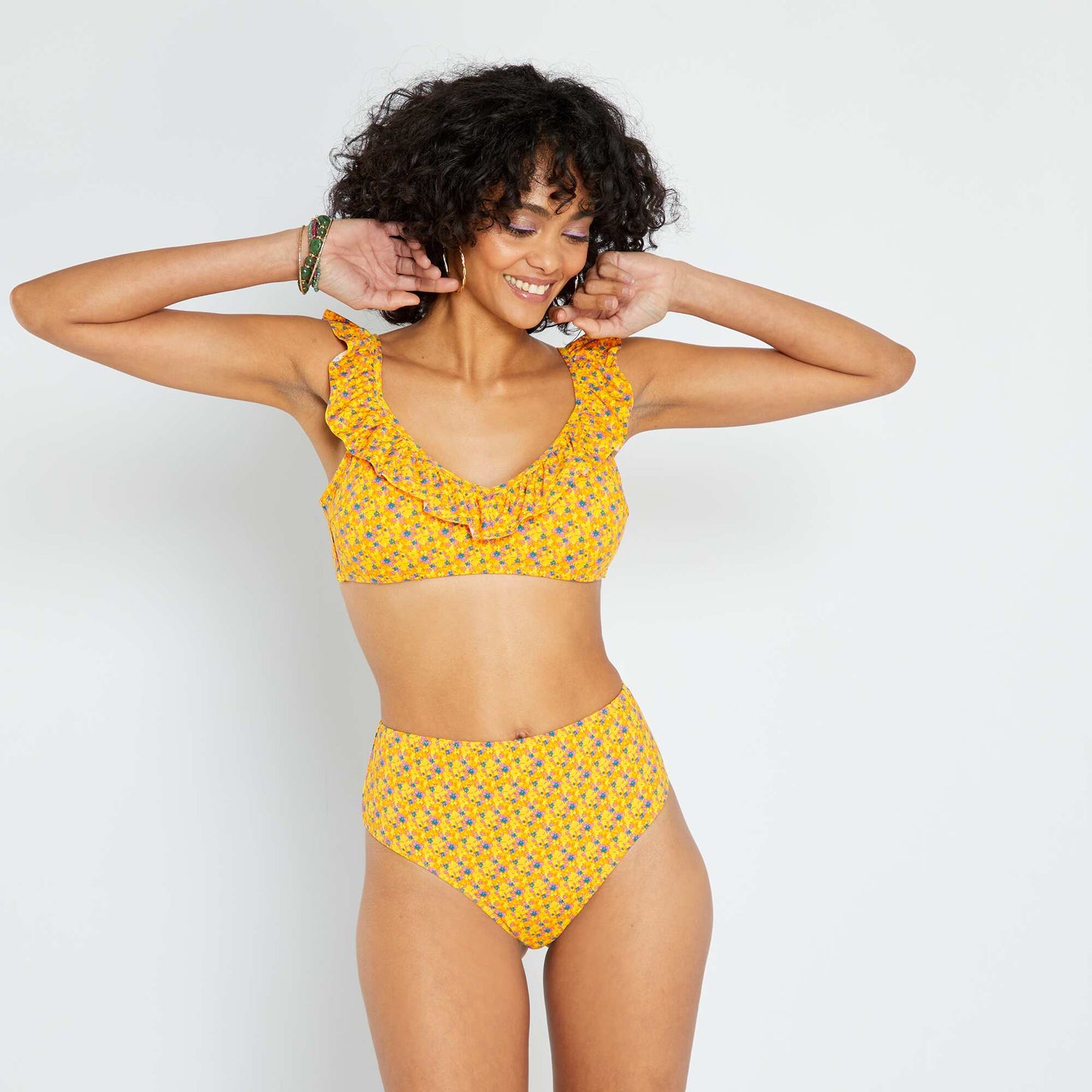 Bas de maillot de bain à taille haute jaune