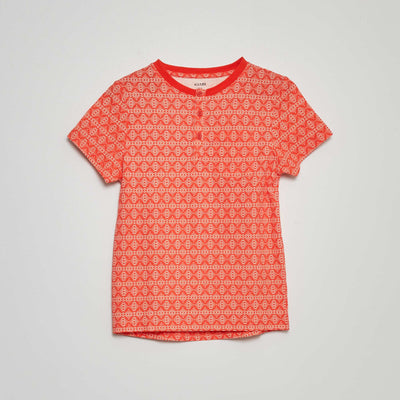 T-shirt col tunisien à motif Rouge