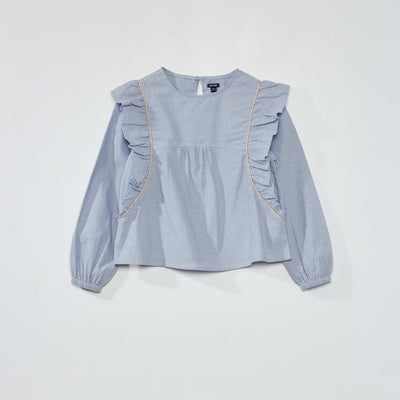 Blouse volantée à col rond Bleu