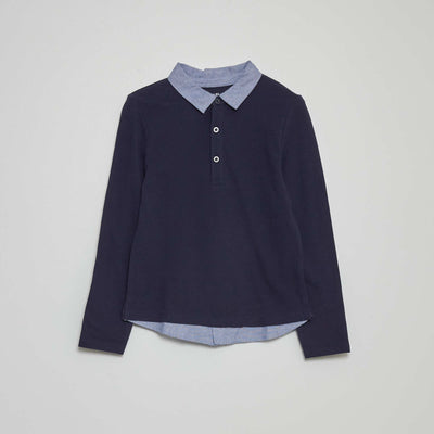 Polo bicolore effet 2 en 1 Marine