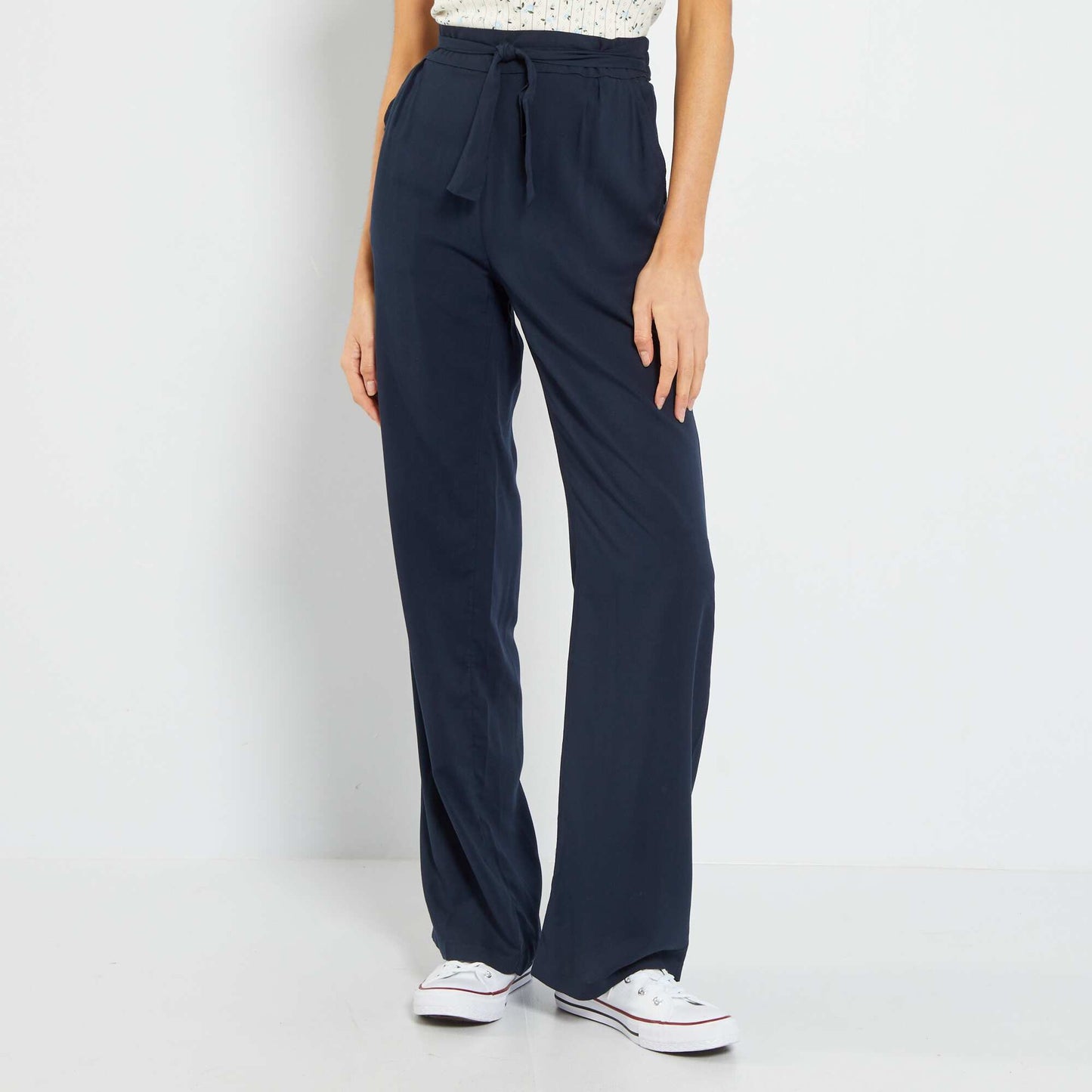 Pantalon large cropped à motifs Bleu