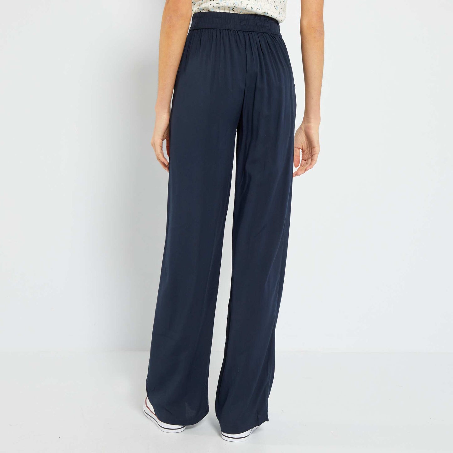 Pantalon large cropped à motifs Bleu