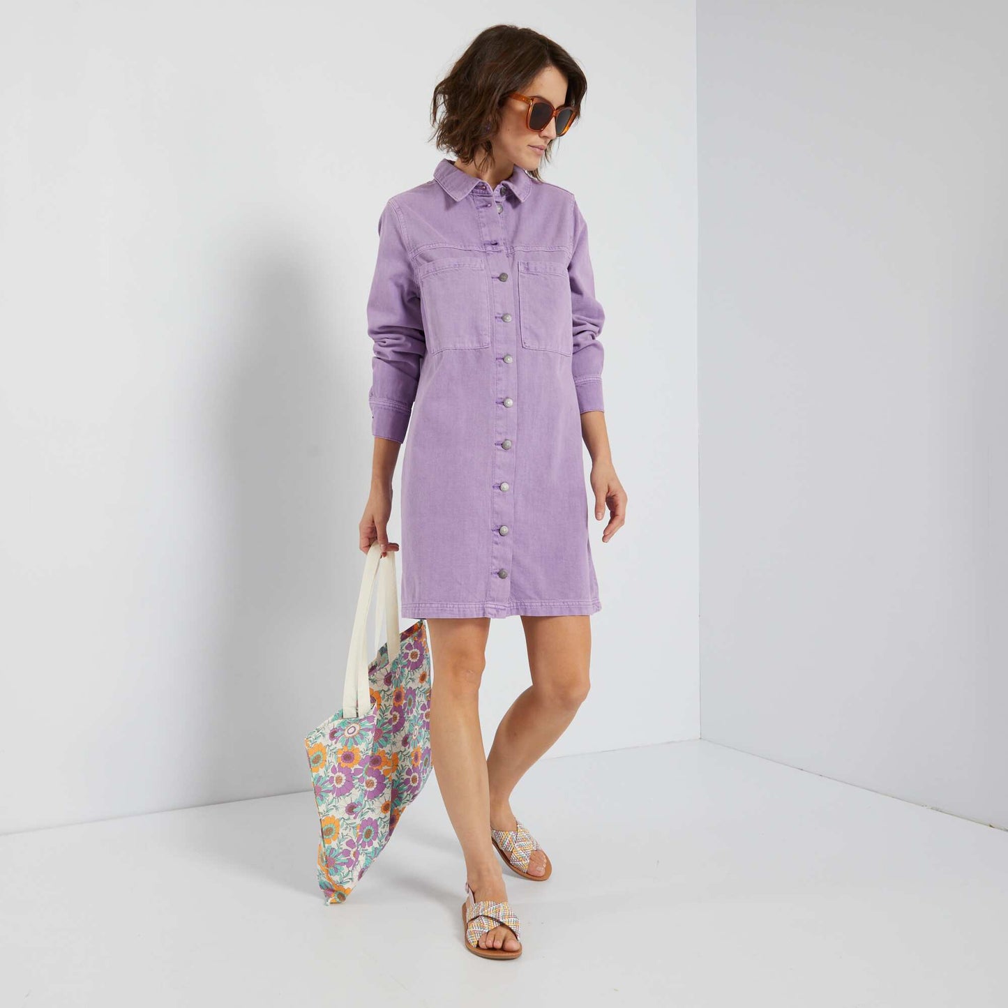 Robe chemise en denim Violet