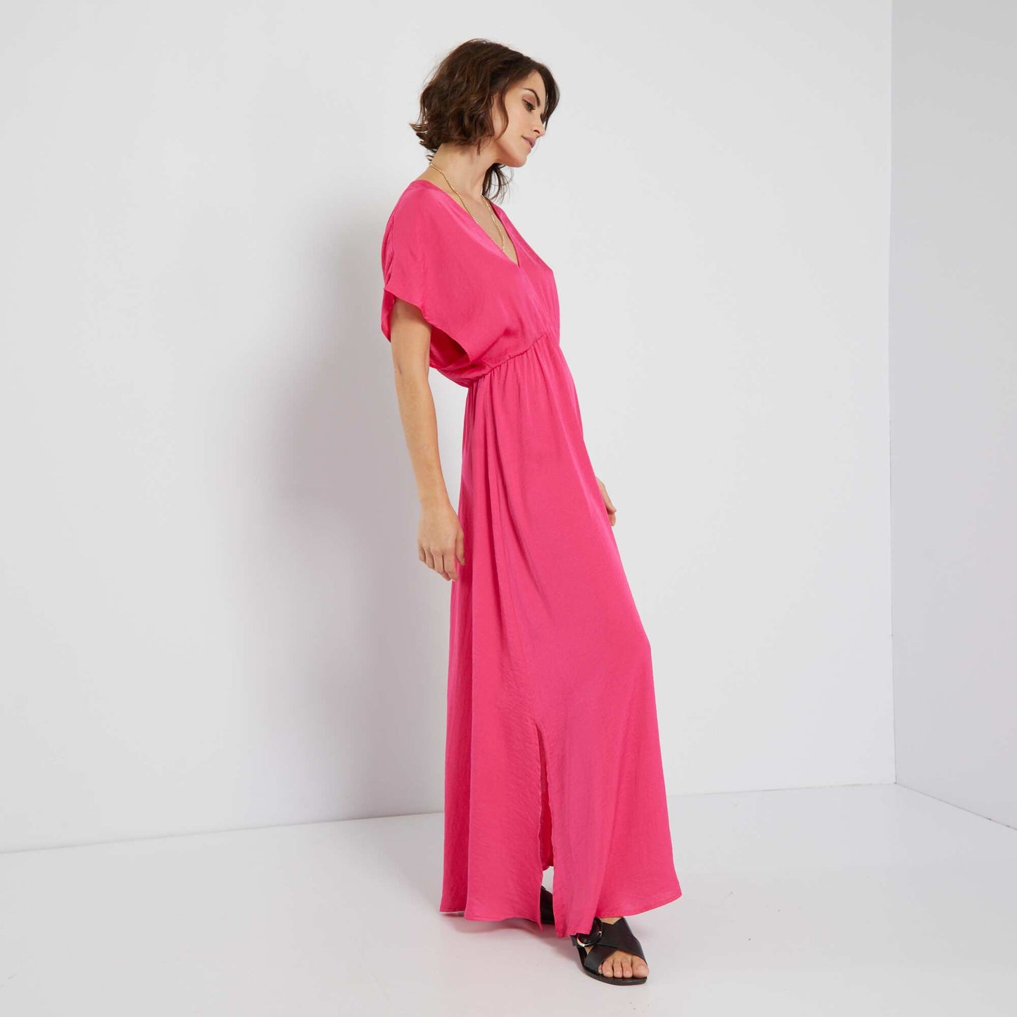 Robe longue satinée Rose