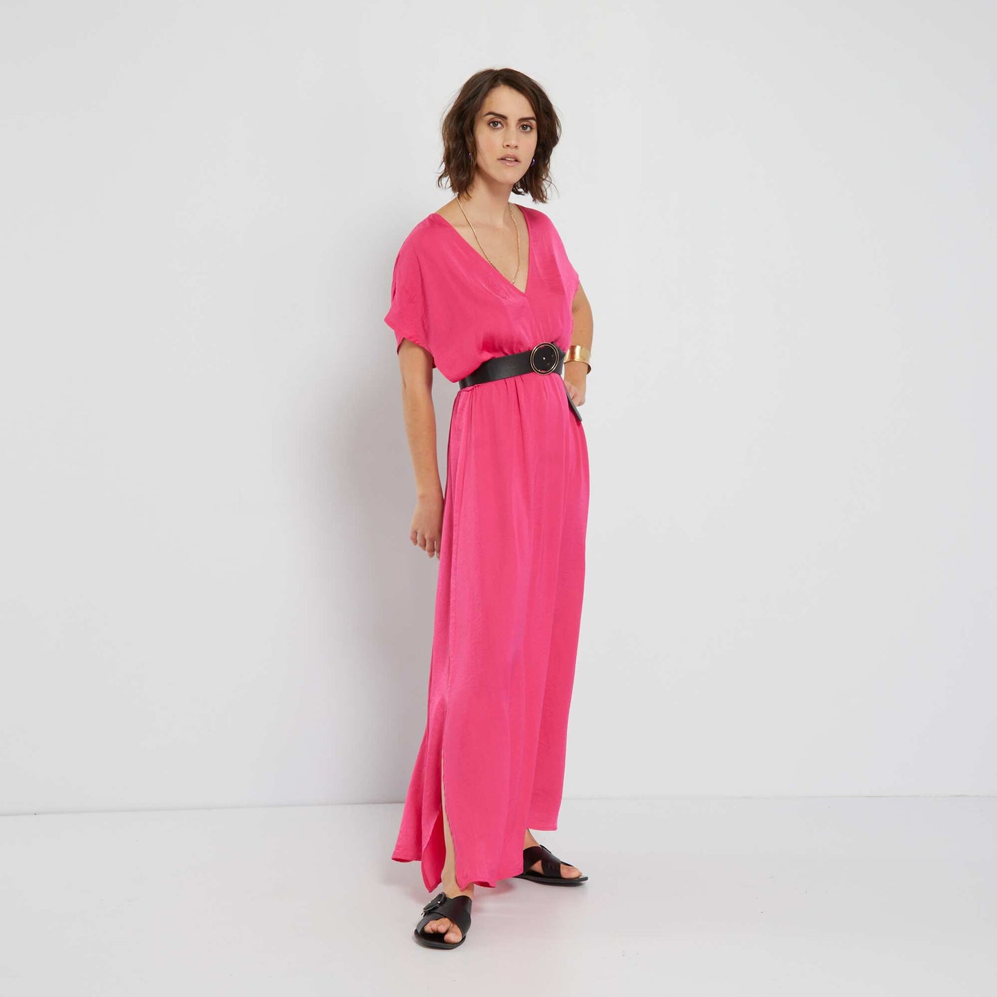 Robe longue satinée Rose