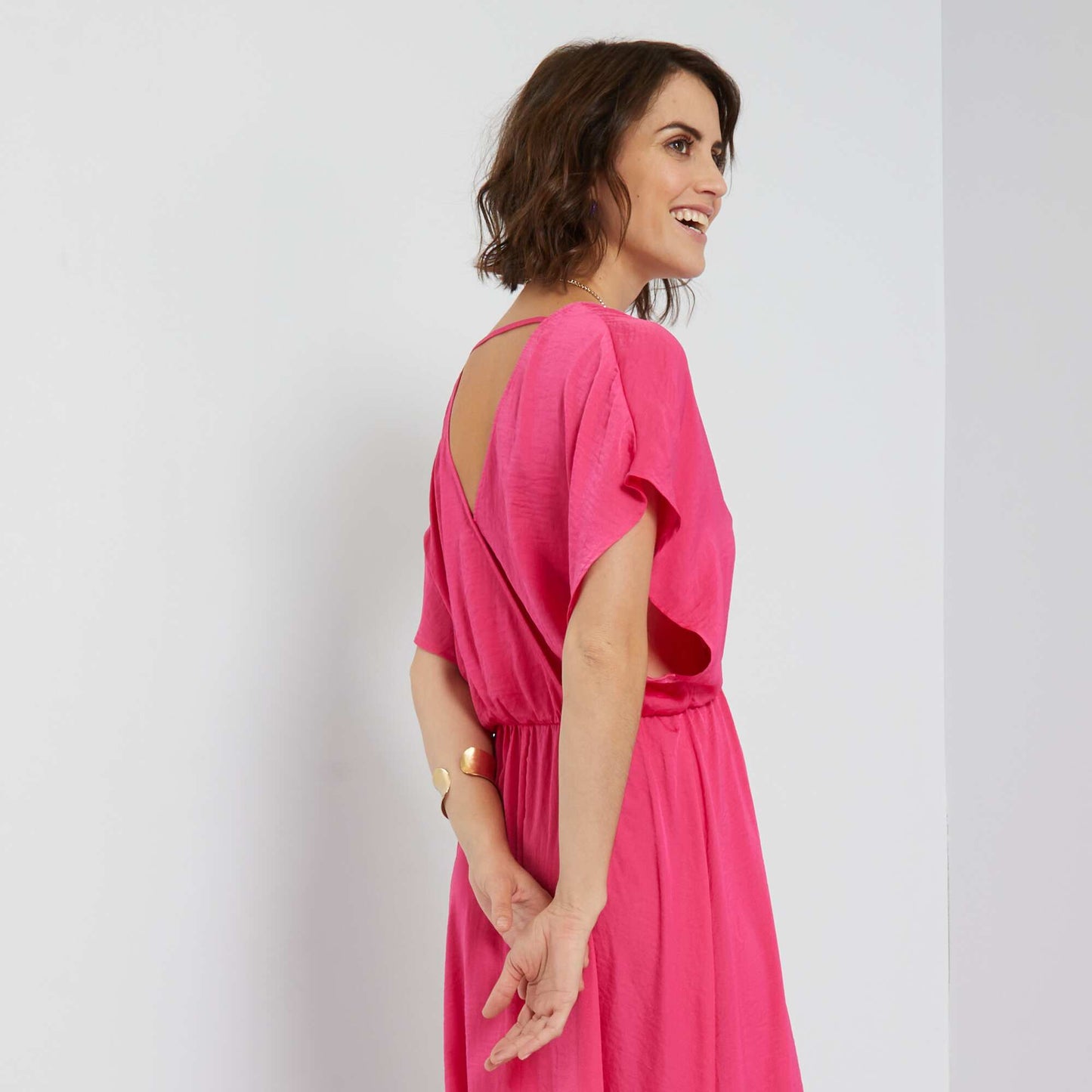 Robe longue satinée Rose