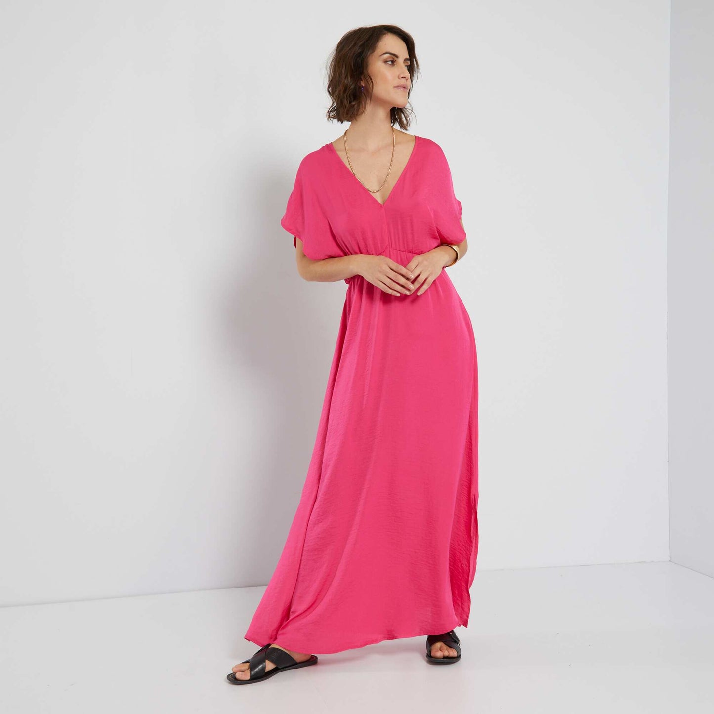 Robe longue satinée Rose