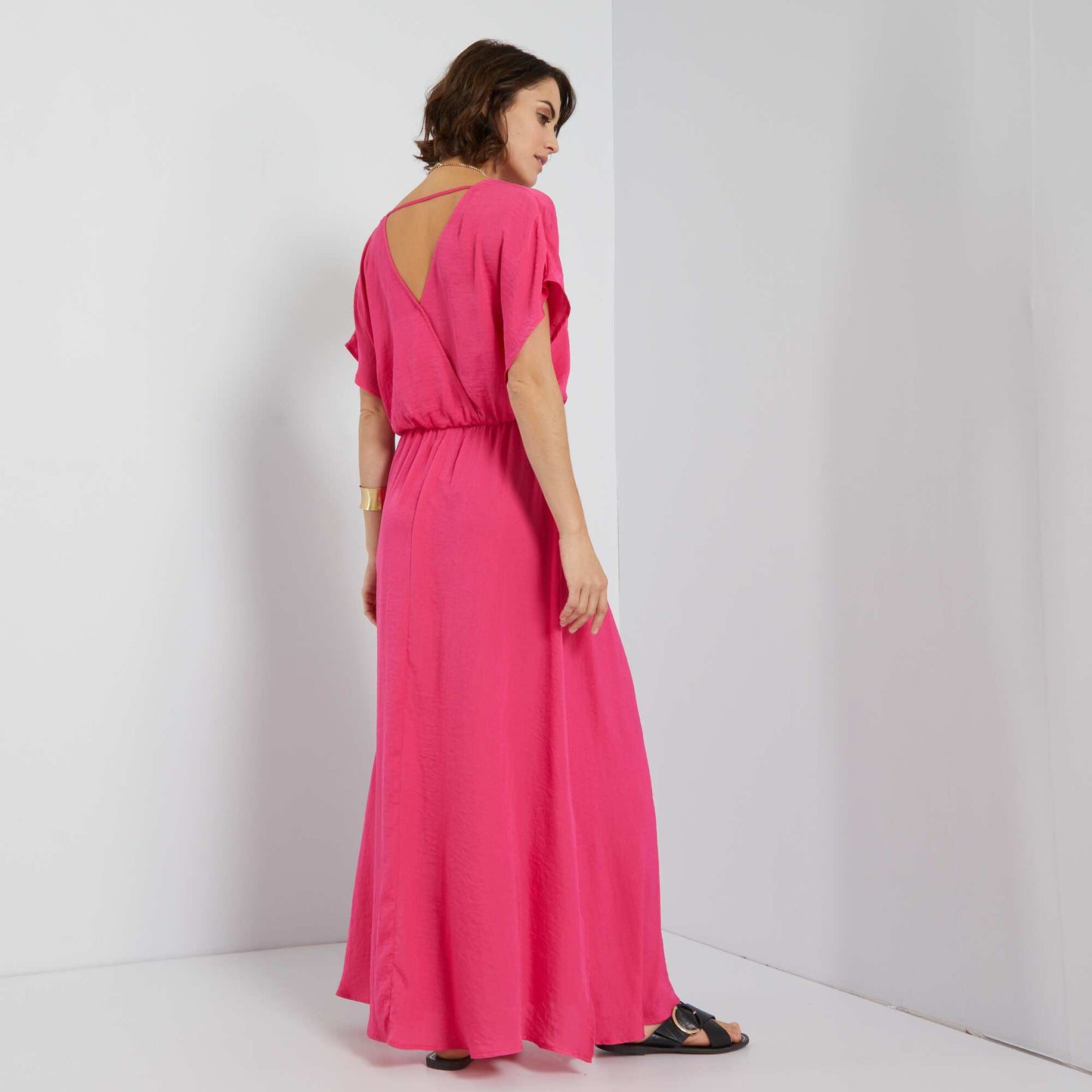 Robe longue satinée Rose