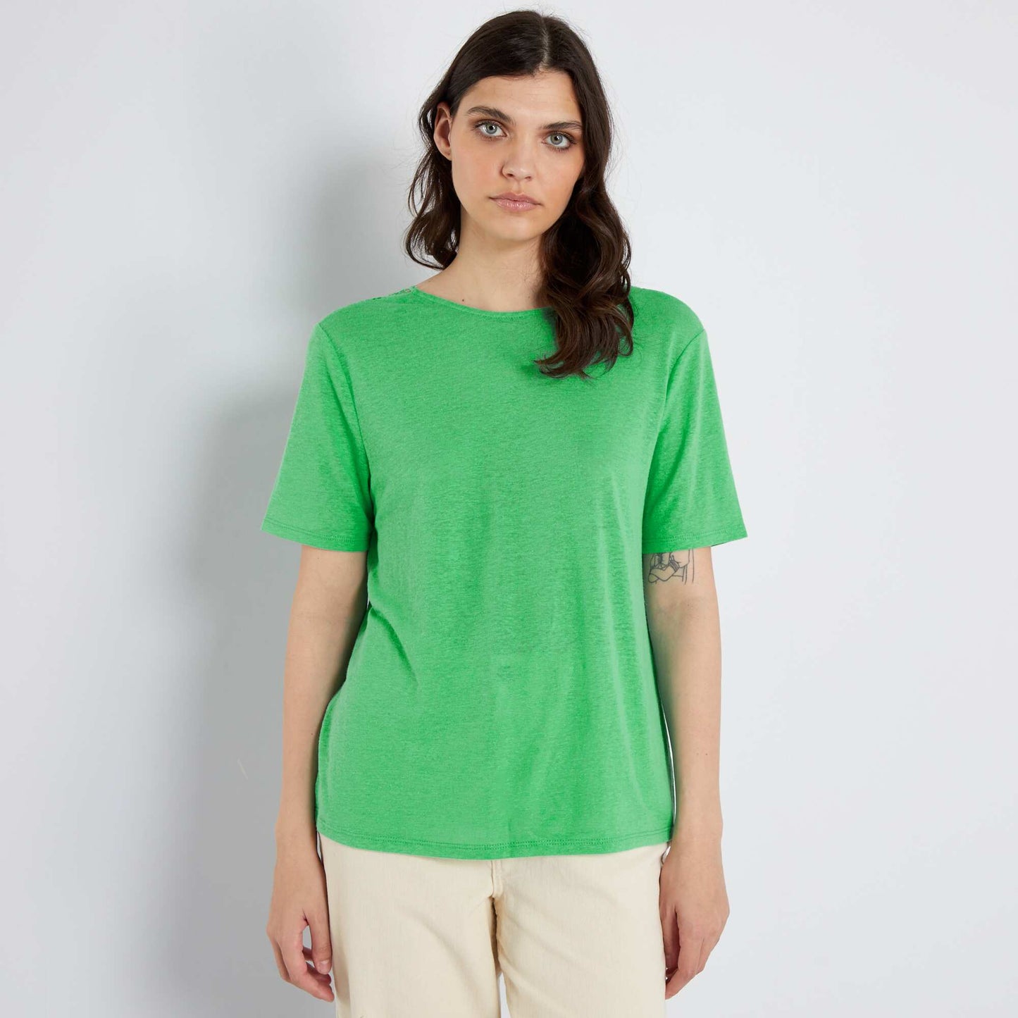 T-shirt avec col dentelle Vert