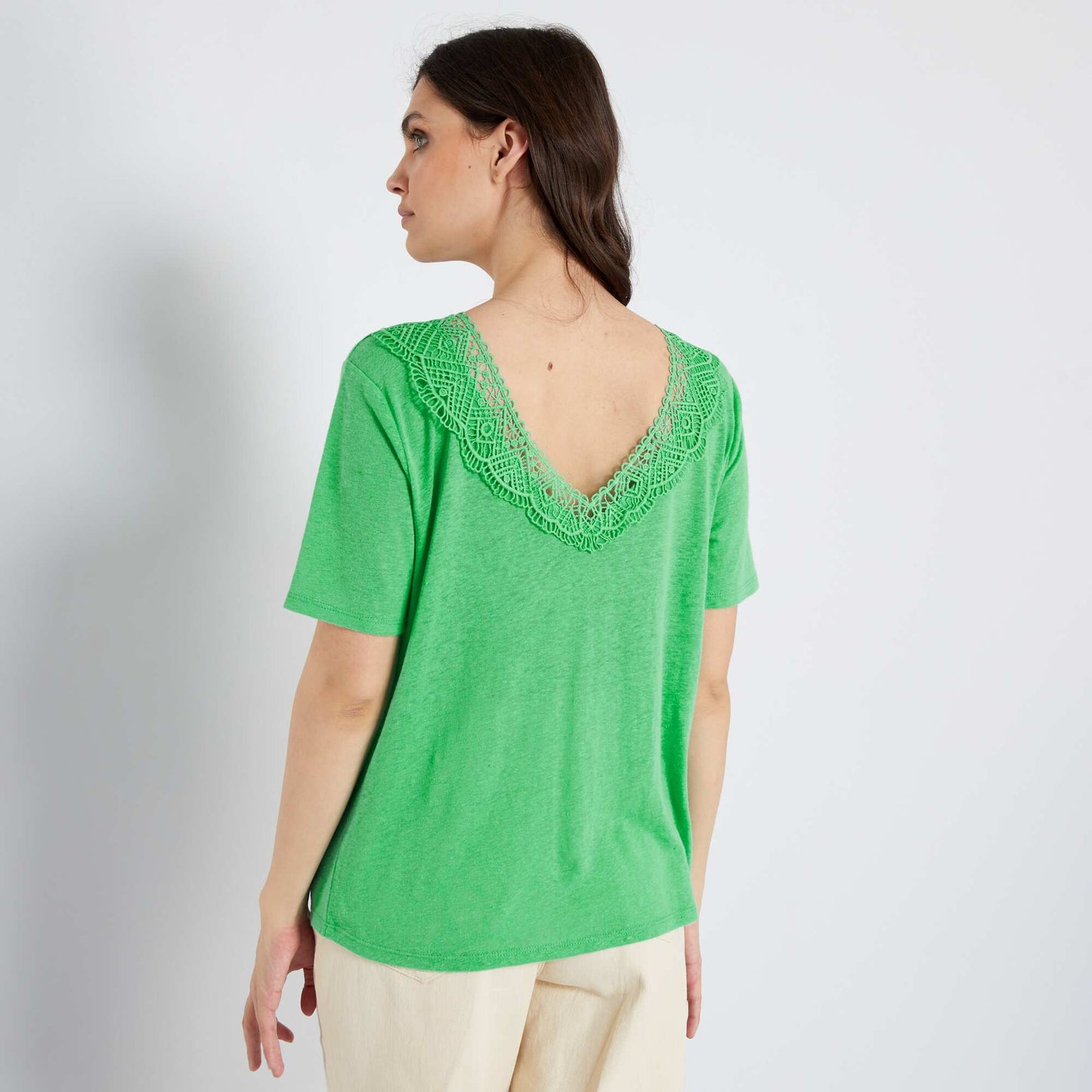 T-shirt avec col dentelle Vert