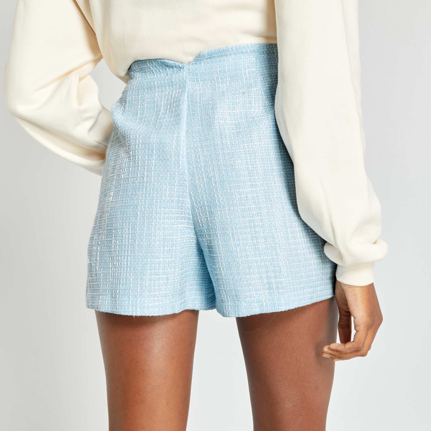 Short taille haute en tweed Bleu