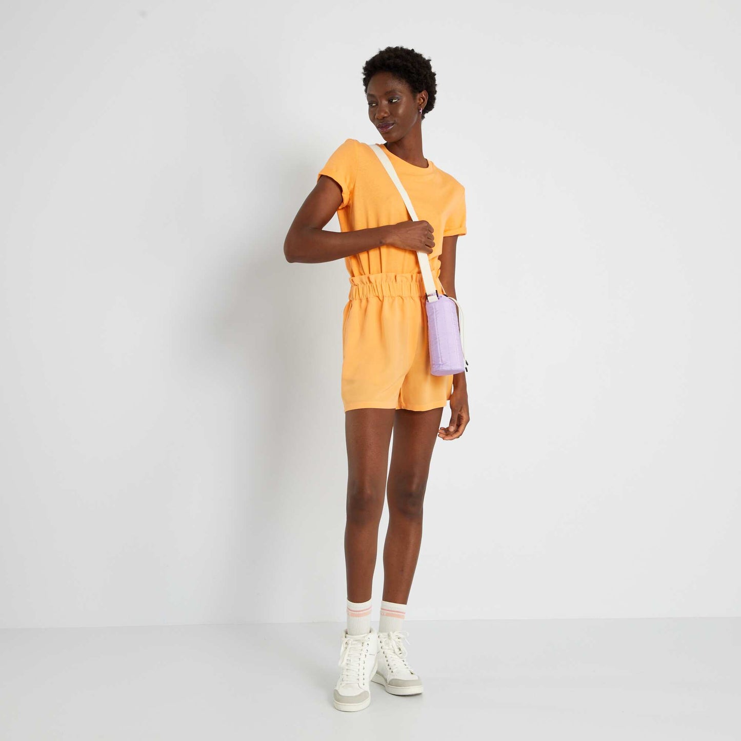 Short à taille haute élastiquée Orange