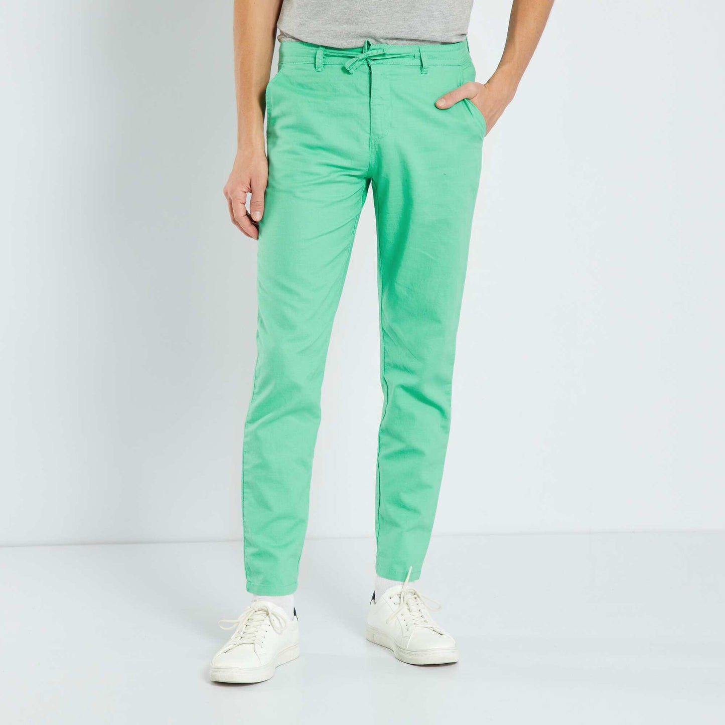 Pantalon chino en lin Vert