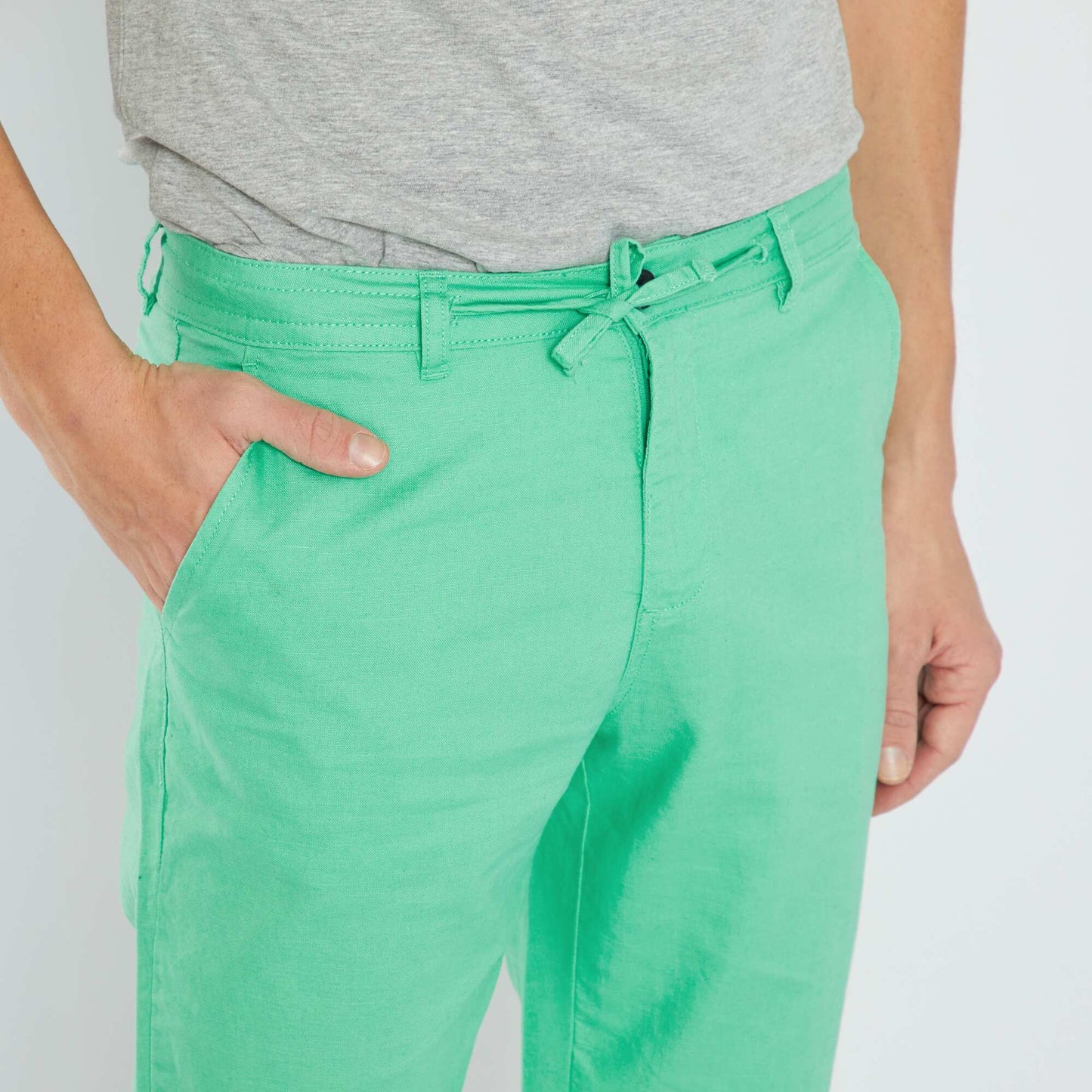 Pantalon chino en lin Vert