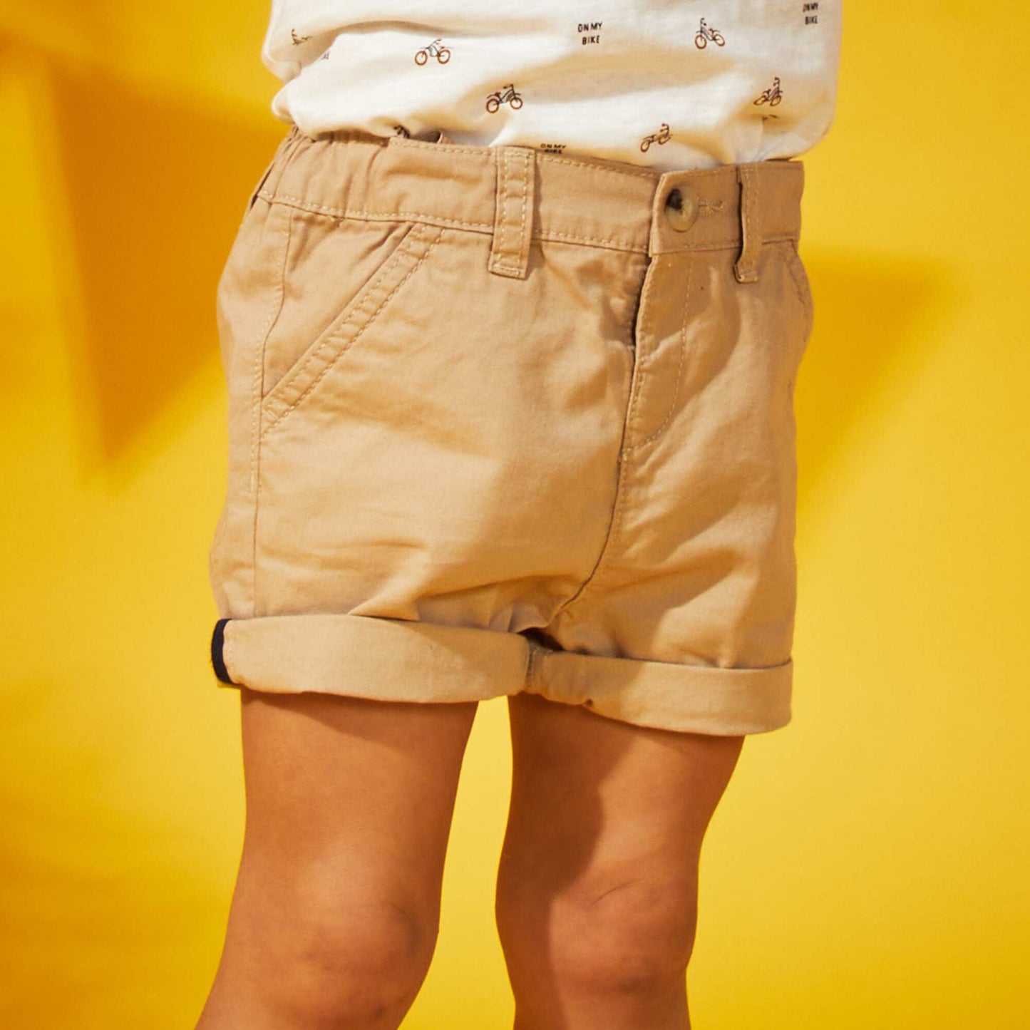 Short en twill taille ajustable Beige