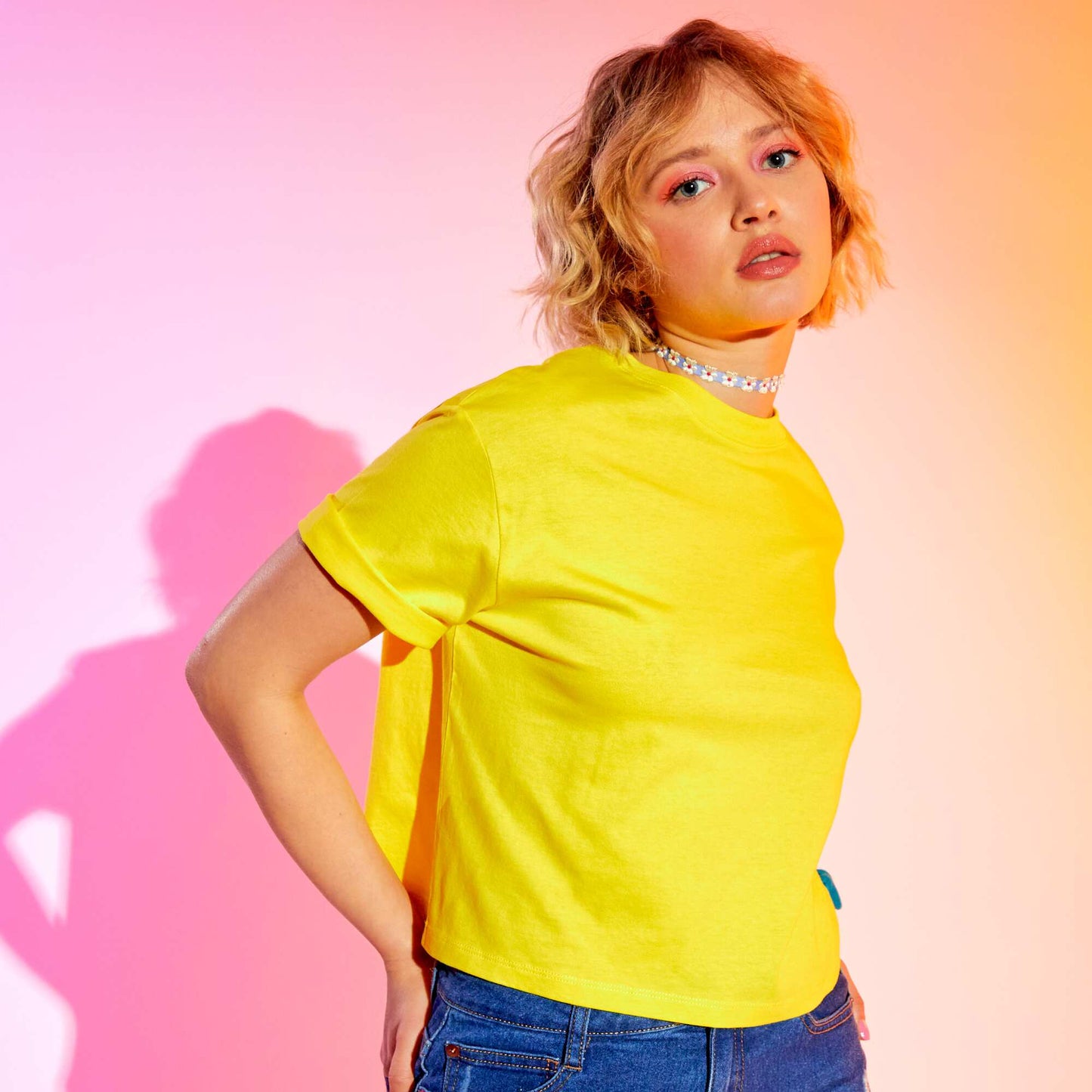 Crop-top en jersey uni Jaune