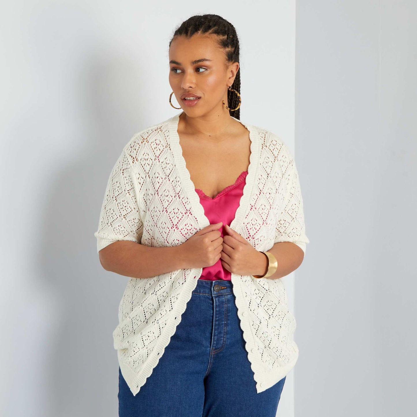 Gilet en maille crochet Blanc