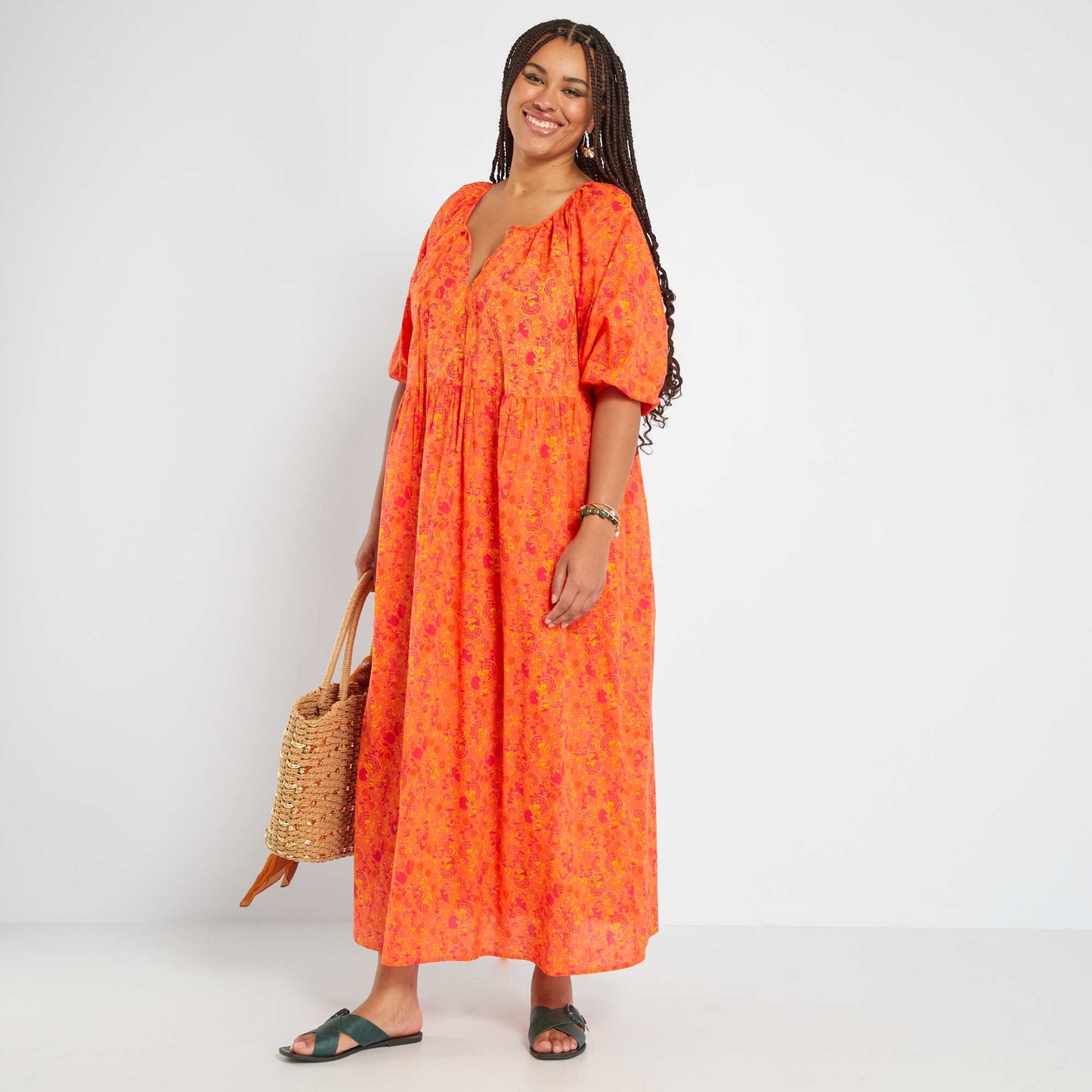 Robe longue 'fleurie' Orange