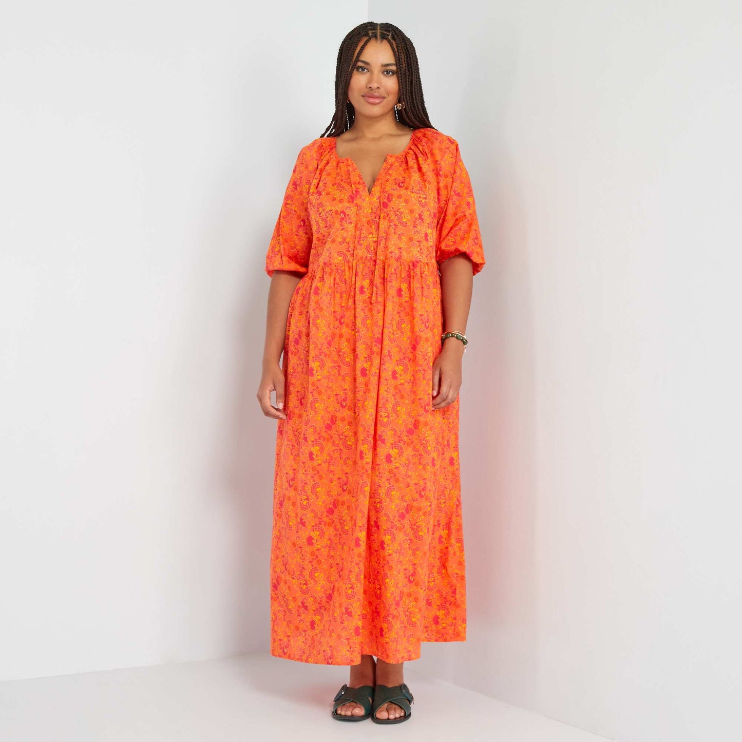 Robe longue 'fleurie' Orange