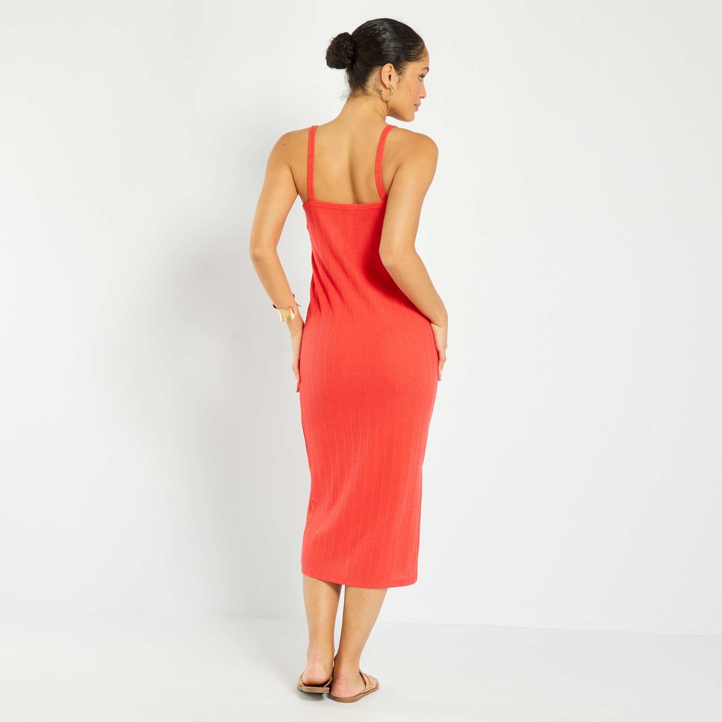 Robe midi en maille pointelle rouge