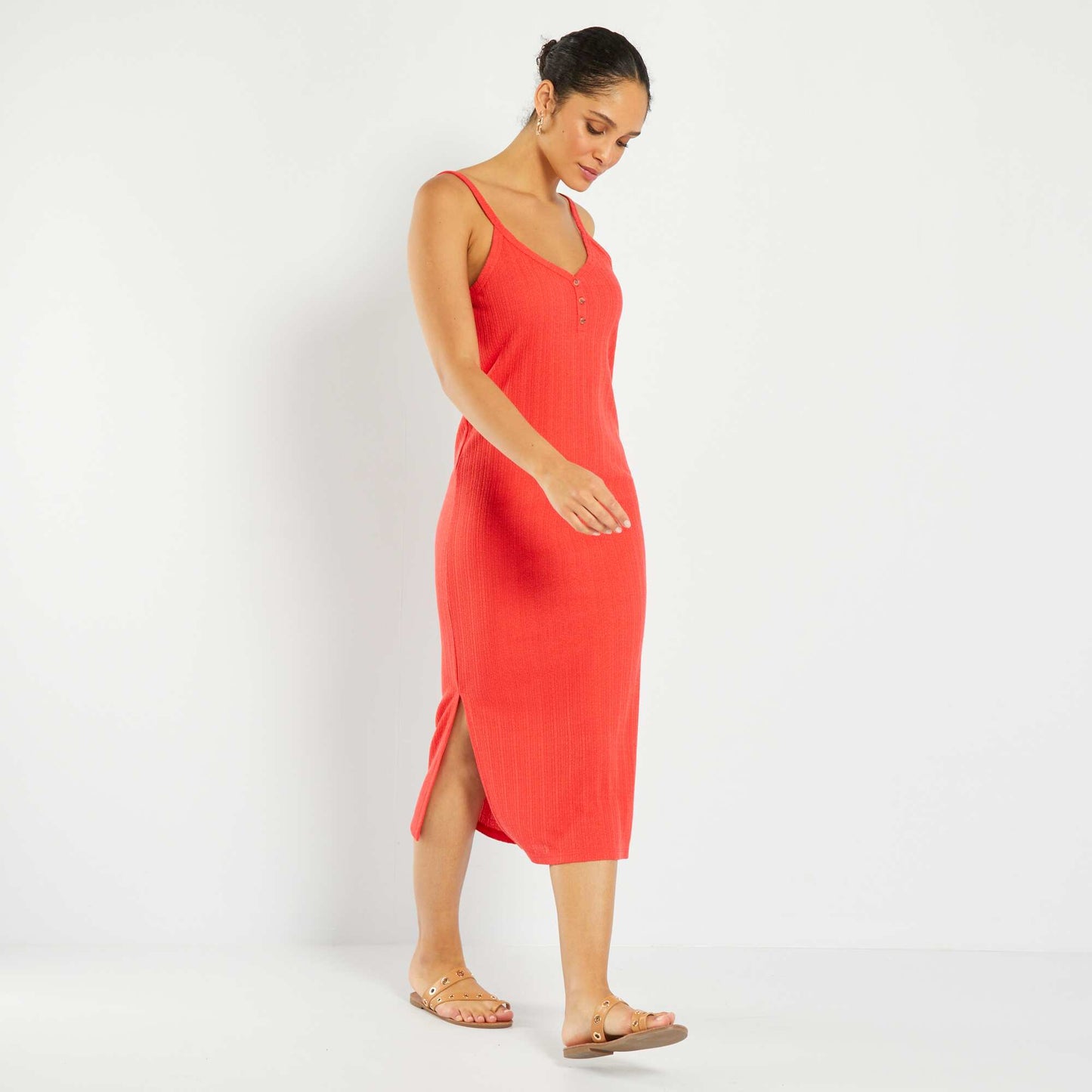 Robe midi en maille pointelle rouge